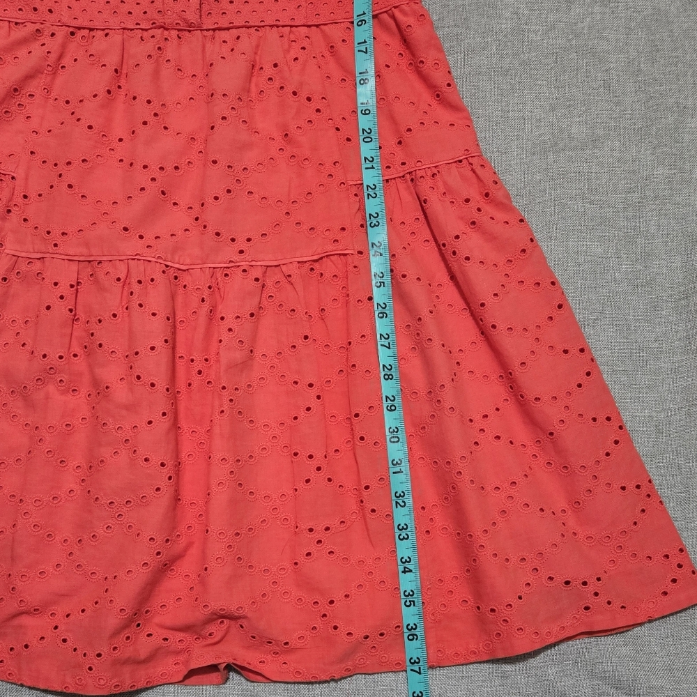 ​DVF Diane von Furstenberg Skylar Eyelet Tiered Mini Dress Ocean Coral Size 10 - Picture 16 of 16
